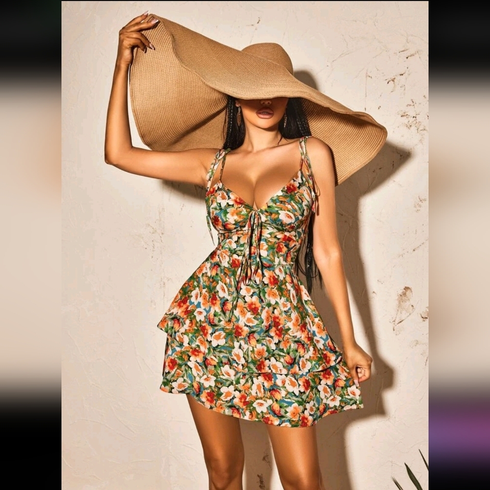 SHEIN Unity Allover Floral Print Lace Up Cami Dress NWOT Medium